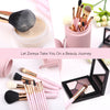 Image of 12-Piece Pink Synthetic Makeup Brush Set with Holder - Travel-Friendly Organizer for Foundation, Powder, Contour, Blush, and Eye Cosmetics, Includes Bonus Makeup Sponge