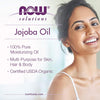 Image of NOW Solutions, Organic Jojoba, Moisturizing Multi-Purpose Oil for Face, Hair and Body, 8-Ounce