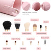 Image of 12-Piece Pink Synthetic Makeup Brush Set with Holder - Travel-Friendly Organizer for Foundation, Powder, Contour, Blush, and Eye Cosmetics, Includes Bonus Makeup Sponge
