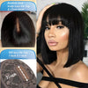 Image of Middle Part 3X1 Hd Lace Wig Bone Straight Human Hair Wigs With Bangs Short Bob Wigs Full Machine Made Short Bob Human Hair Wigs