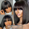 Image of Middle Part 3X1 Hd Lace Wig Bone Straight Human Hair Wigs With Bangs Short Bob Wigs Full Machine Made Short Bob Human Hair Wigs