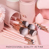Image of Beauty 15-Piece Award-Winning Pink Makeup Brush Set with Case, Makeup Sponge, Brush Cleaner, Guide, and Gift Box