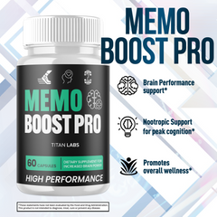(3 Pack) Memo Boost Pro Natural Brain Support MemoBoostPro 180 Capsules