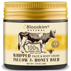 Beef Tallow for Face – Whipped Tallow Balm with Honey – Beef Tallow Moisturizer for Skin – Tallow Face Moisturizer for Wrinkles, Dry Skin, and Fine Lines – Beef Tallow Lotion - 4.23 Oz
