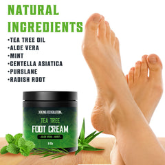 Tea Tree Foot Cream for Dry and Cracked Heels - Repair Balm with Aloe Vera and Mint (8 oz)