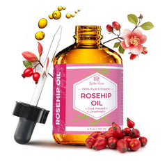 Rosehip Seed Oil - 4 Oz Pure Unrefined Cold Pressed Oil for Face, Body, and Hair - Nighttime Moisturizer for Skin and Nails