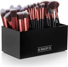 N2 Acrylic Makeup Brush Holder - Elegant Black Organizer for Vanity with 6 Slots for Brushes, Pencils, Mascara, and Lipstick