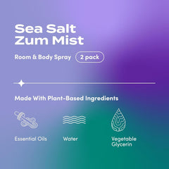 Zum Mist Aromatherapy Room and Body Spray - Natural Essential Oil Mist - Sea Salt Scent - 4 Fl Oz (Set of 2)