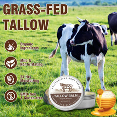 Beef Tallow and Honey Balm - Natural Moisturizing Body Cream for Sensitive Skin, Made with Organic Grass-Fed Beef Tallow