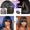Image of Middle Part 3X1 Hd Lace Wig Bone Straight Human Hair Wigs With Bangs Short Bob Wigs Full Machine Made Short Bob Human Hair Wigs