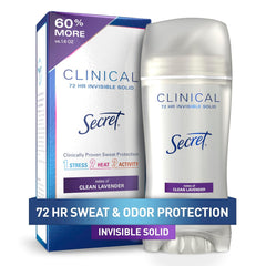 Clinical Strength Antiperspirant Deodorant for Women, 72-Hour Sweat and Odor Protection with 3X Stress Defense, pH Balancing Minerals, Invisible Solid, Clean Lavender Scent, 2.6 Oz