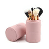 Image of 12-Piece Pink Synthetic Makeup Brush Set with Holder - Travel-Friendly Organizer for Foundation, Powder, Contour, Blush, and Eye Cosmetics, Includes Bonus Makeup Sponge