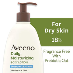 Sheer Hydration Daily Moisturizing Lotion, Fragrance-Free, with Nourishing Prebiotic Oat, Fast-Absorbing Body Moisturizer for Dry Skin, 18 Fl. Oz