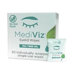 Tea Tree Eyelid Cleanser Wipes - 30 Individually Wrapped Towelettes for Soothing Dry Eye Relief, Demodex Removal, and Eyelash Care
