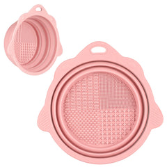 Portable Foldable Silicone Makeup Brush Cleaner Bowl for Brushes, Powder Puffs, and Sponges (Pink)