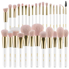 30-Piece Professional Makeup Brush Set - Premium Vegan Synthetic Kabuki Foundation, Blending, Face Powder, Blush, Concealer, and Eyeshadow Brushes in White and Rose Gold