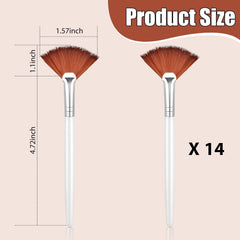 14-Piece Fan Brush Set for Facial Makeup Application (Brown)