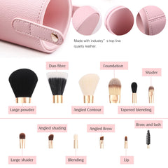 12-Piece Pink Synthetic Makeup Brush Set with Holder