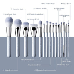 15-Piece Professional Makeup Brush Set with Case - Premium Synthetic Brushes for Foundation, Contouring, Concealers, Blush, and Eye Shadow (Baby Blue)
