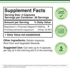Magnesium L Threonate, Magtein, Sleep and Cognitive Support  – 120 Capsules