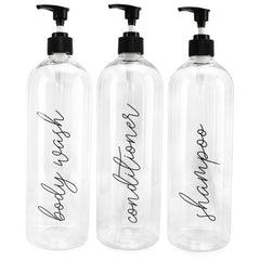 32 oz Clear Plastic Pump Bottles Set for Shampoo, Conditioner, and Body Wash - 3 Pack