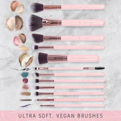 Beauty 15-Piece Award-Winning Pink Makeup Brush Set with Case, Makeup Sponge, Brush Cleaner, Guide, and Gift Box