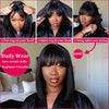 Image of Middle Part 3X1 Hd Lace Wig Bone Straight Human Hair Wigs With Bangs Short Bob Wigs Full Machine Made Short Bob Human Hair Wigs