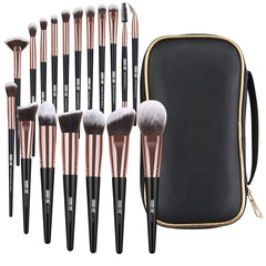 18-Piece Professional Premium Synthetic Makeup Brush Set with Case - Foundation, Kabuki, and Eye Brushes (Black Gold)