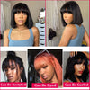 Image of Middle Part 3X1 Hd Lace Wig Bone Straight Human Hair Wigs With Bangs Short Bob Wigs Full Machine Made Short Bob Human Hair Wigs