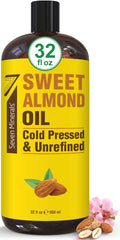 Pure Cold Pressed Sweet Almond Oil - 32 Fl Oz - Unrefined & 100% Natural - Ideal for Skin & Hair - No Added Ingredients - Excellent Carrier Oil for Essential Oils