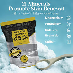 100% Pure Dead Sea Salt - 19 lbs Fine Grain Spa Bath Salt - Superior Absorption for Skin Care and Muscle Relaxation - Resealable Bulk Packaging