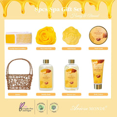 Luxury Spa Gift Basket for Women - 8-Piece Honey Almond Bath Set Featuring Bath Bombs and Bubble Bath, Ideal for Relaxation, Birthdays, Christmas, and Appreciation Gifts