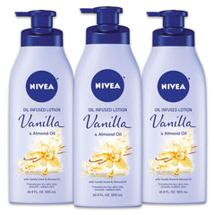 Vanilla and Almond Oil Infused Body Lotion for Women, Fast-Absorbing and Non-Greasy, 48-Hour Moisturization, 16.9 Fl Oz Pump Bottle, Pack of 3