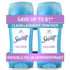 Antiperspirant and Deodorant for Women, 24-Hour Sweat and Odor Protection, pH Balanced, Gentle on Skin, Invisible Solid, Clean Lavender Scent, 2.6 Oz (Pack of 2)