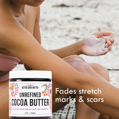 100% Pure Unrefined Cocoa Butter - Deep Moisturizing Formula for Skin, Reduces Scars and Stretch Marks, Soothes Dryness - 8 Oz Jar