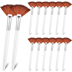14-Piece Fan Brush Set for Facial Makeup Application (Brown)