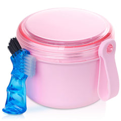 Leak-Proof Denture Case for Travel - Soaking Container for Full & Partial Dentures and Retainers with Cleaning Kit and Brush - Pink