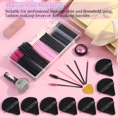 248-Piece Professional Disposable Makeup Applicator Kit with Triangle Puffs, Mascara Wands, and Lip/Eyeliner Brushes for Makeup Artists