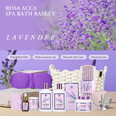 Lavender Scented Spa Gift Basket for Women - 12-Piece Home Spa Kit with Body Wash, Bubble Bath, and Manicure Set - Ideal Gift for Mom and Birthdays