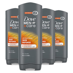 Dove Men+Care Skin Defense Body Wash, 4-Pack, 18 Oz Each - Nourishing Formula for Smooth, Hydrated Skin and Effective Bacteria Removal