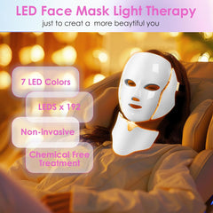 Red Light Therapy Facial Mask - LED Skin Care Device with 7 Color Options (White)