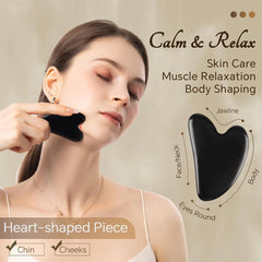 Premium Natural Jade and Obsidian Gua Sha Set of 4 - Advanced Face Sculpting Tools and Eye Roller Massager for Jawline Contouring, Double Chin Reduction, and Lymphatic Drainage in Women's Anti-Aging Skincare