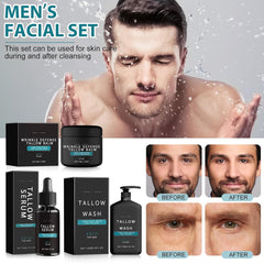 Wrinkle Defense Tallow Balm - Natural Moisturizer for Men's Skin Care, Includes Cream, Face Wash, and Night Serum to Reduce Fine Lines and Wrinkles