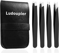 Precision Tweezers Set (4+1 Pieces) with Travel Case - Professional Anti-Rust Alloy for Eyebrow, Facial Hair, and Ingrown Hair Removal for Both Men and Women