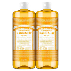 Pure-Castile Liquid Soap (Citrus, 32 oz, 2-Pack) - Regenerative Organic Certified Oils, 18-in-1 Versatility for Body, Hair, Laundry, Pets, and Dishes, Concentrated, Vegan, Non-GMO