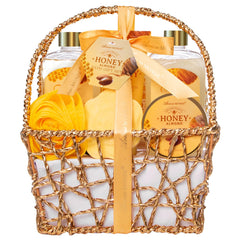 Spa Gift Basket for Women - 8-Piece Honey Almond Bath Set with Bath Bombs and Bubble Bath, Perfect for Relaxation, Birthdays, Christmas, and Thank You Gifts