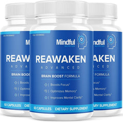 Reawaken Brain Boost Supplement Memory Mindful Advanced Formula 180 Capsules 3 Pack
