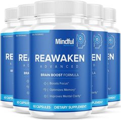 Reawaken Brain Boost Supplement Memory Mindful Advanced Formula 300 Capsules 5 Pack